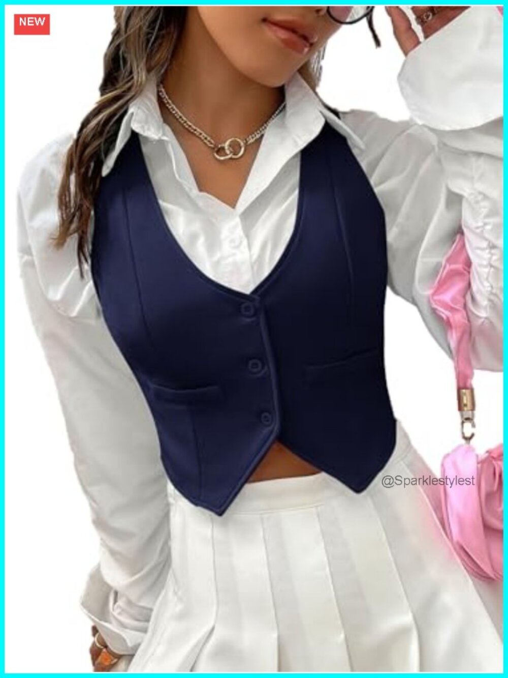SweatyRocks Women's Polyester Button Front Crop Waistcoat V Neck Vest Top